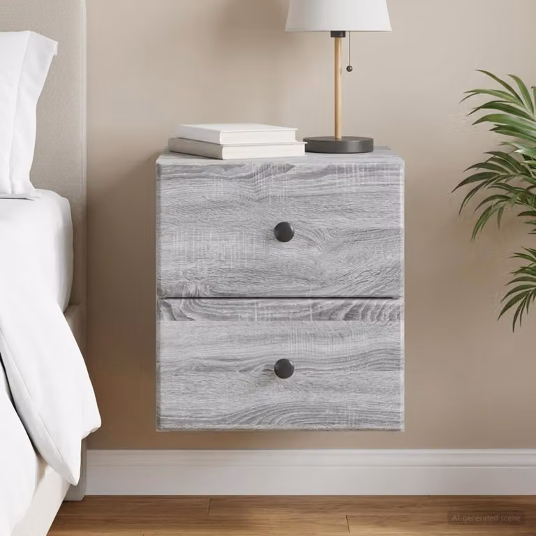 vidaXL Mobiletto da notte sospeso Grigio Sonoma L: 34,5 cm, P: 33 cm, H: 40 cm