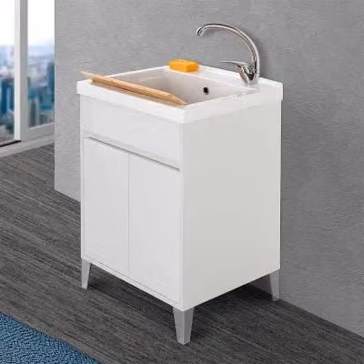 Mobile lavatoio Way bianco lucido con vasca in ceramica L: 61 cm, P: 51 cm, H: 87,5 cm