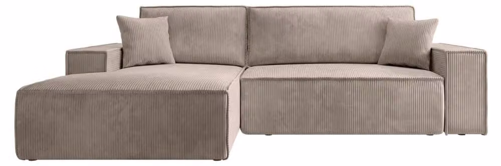 Divano angolare letto - Funzione letto - Velluto a coste - Beige - 267 x 167 cm