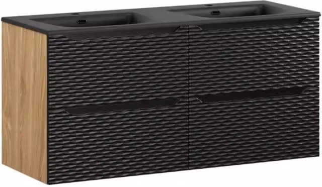 Set da bagno Meublorama YOKA nero con mobile sotto lavabo e doppio lavabo da incasso, L: 120 cm, P: 46 cm, H: 59 cm