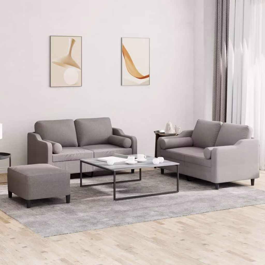 Maison Exclusive - Set divano a 3 pezzi con cuscini in tessuto color taupe
