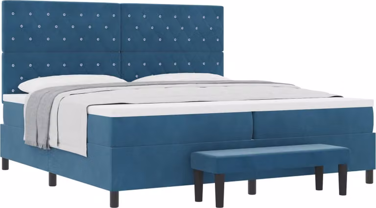 Letto a molle con materasso blu scuro 200 x 200 cm in velluto
