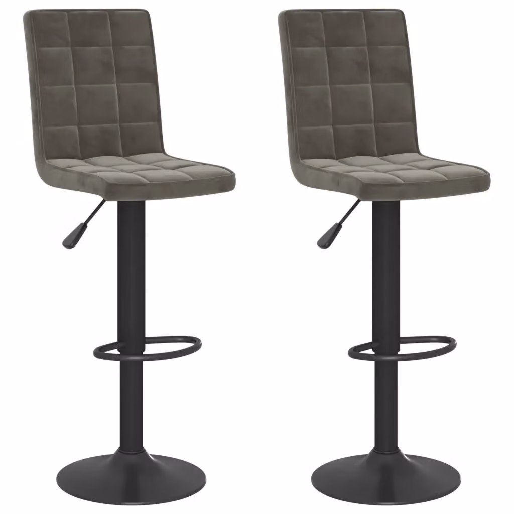 Set di 2 sgabelli da bar vidaXL in velluto grigio con base girevole a 360 gradi e struttura in metallo – 2