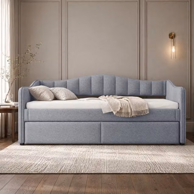 Letto 90x200 cm grigio con letto estraibile e LED, testiera, senza materasso