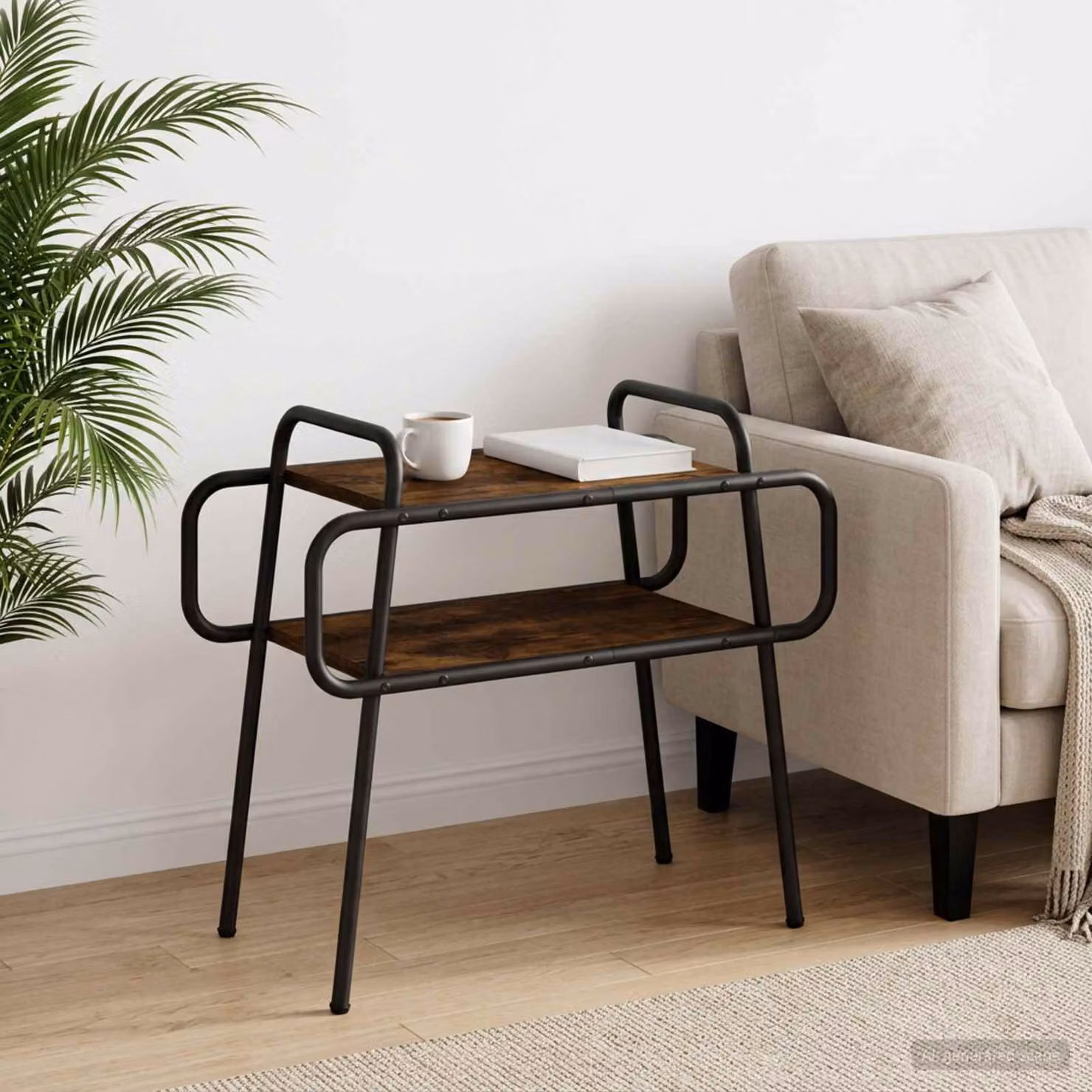 vidaXL Tavolino da salotto moderno in legno e metallo color rovere fumo L: 60 cm, P: 30 cm, H: 51 cm