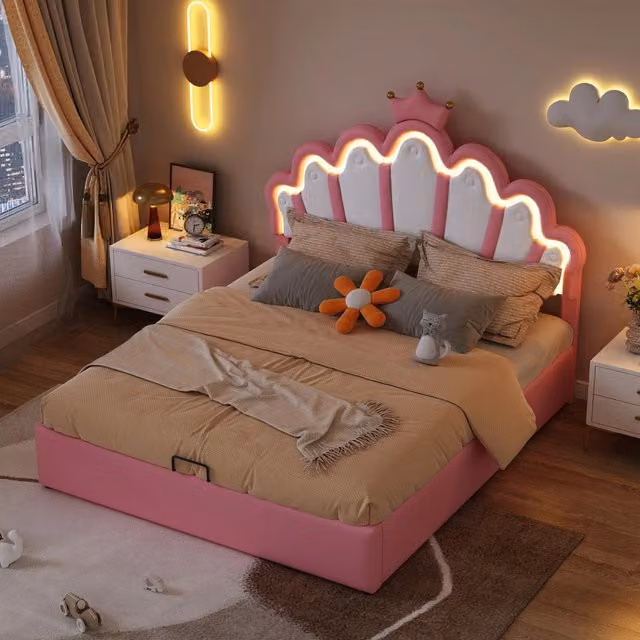 letto imbottito pu rosa 140 x 200 cm