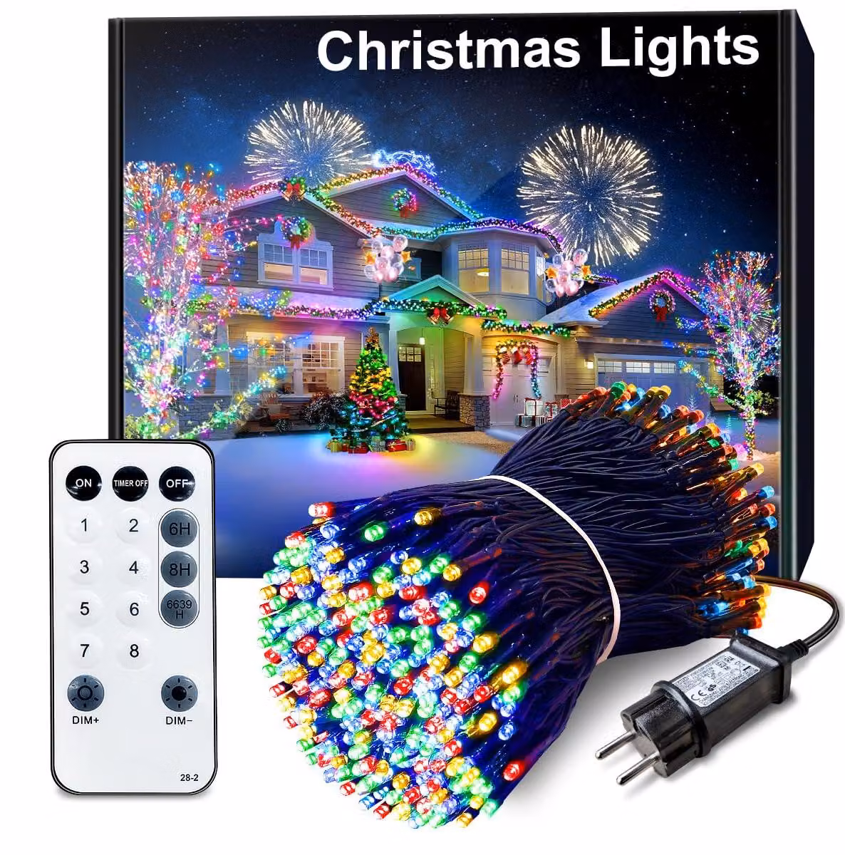 Catena luminosa a LED da 30 metri, con 300 lampadine colorate, 8 modalità di illuminazione e resistente all'acqua