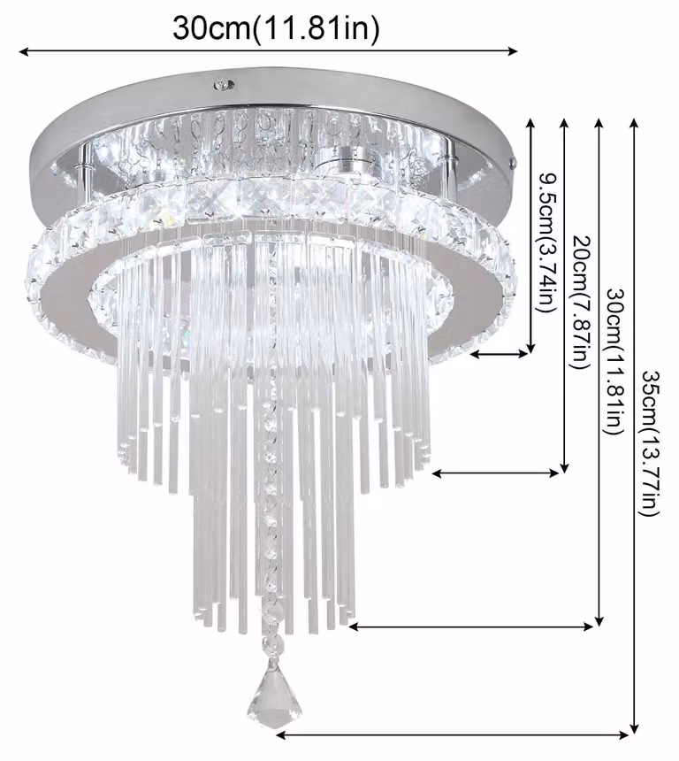 Lampada a sospensione moderna in cristallo - HQ-4500K-WJ - LED - Dimmerabile con telecomando - Acciaio inossidabile - Cromato lucido - Adatta per ambienti da 15 a 30 m² - Argento