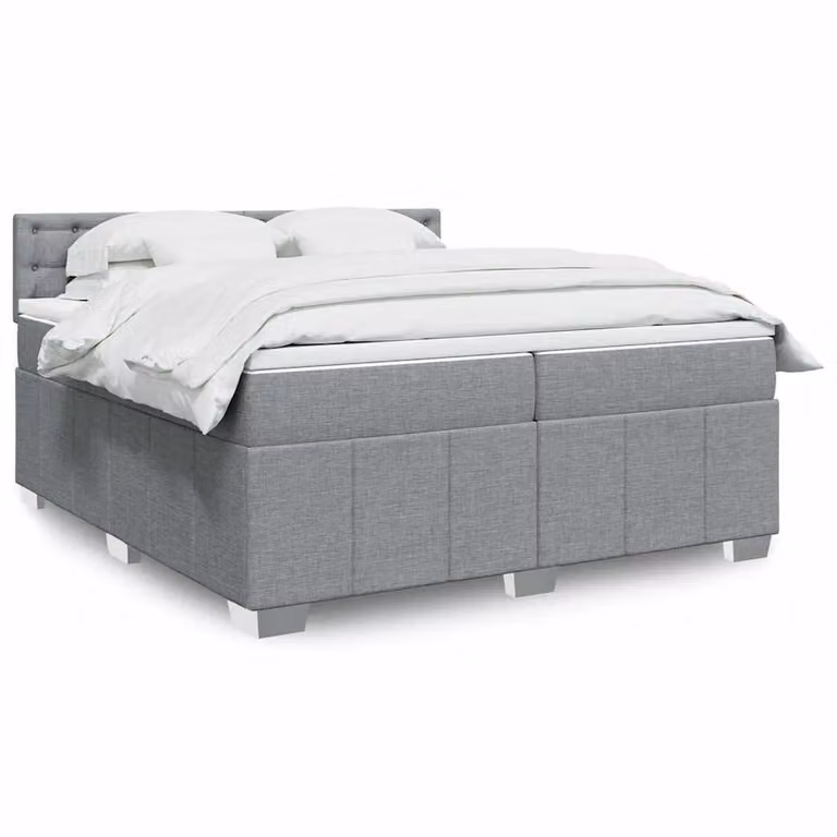 vidaXL Giroletto a Molle con Materasso in Tessuto Grigio e Bianco L/P: 200 x 200 cm