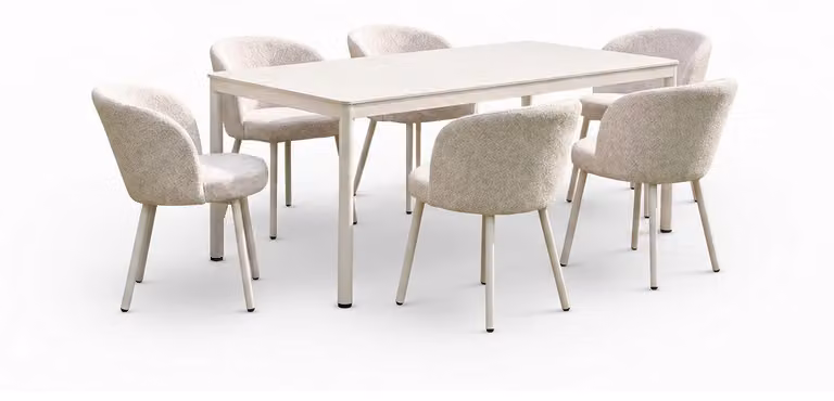 Set di mobili da giardino KAWOLA INDUS, 7 pezzi, in alluminio color crema