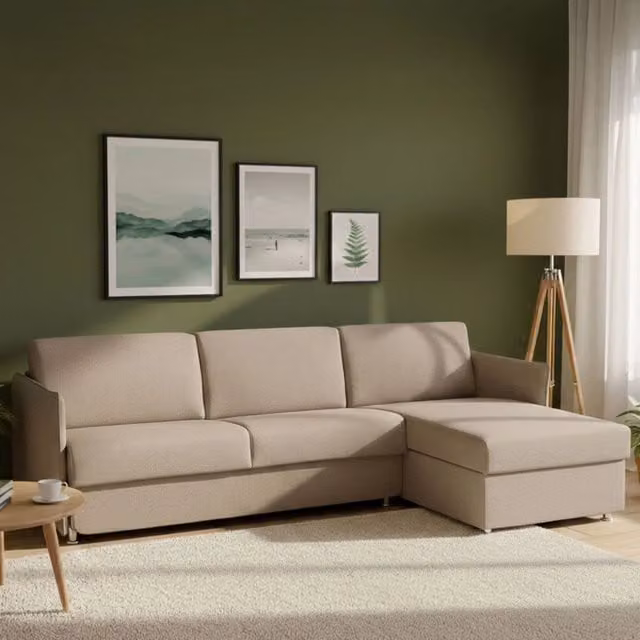 Divano Letto Scordia DMORA con Penisola Sfoderabile Made in Italy, Grigio Tortora, L/P/H: 260 x 160 cm