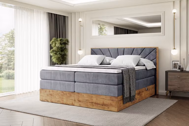 Letto boxspring ALTDECOR con materasso e rete a doghe, topper, letto imbottito con contenitore, letto con spazio contenitivo per materassi H3 e H4, letto matrimoniale, letto boxspring - LOLLI6 KING - 140x200 - Grigio scuro Casablanca