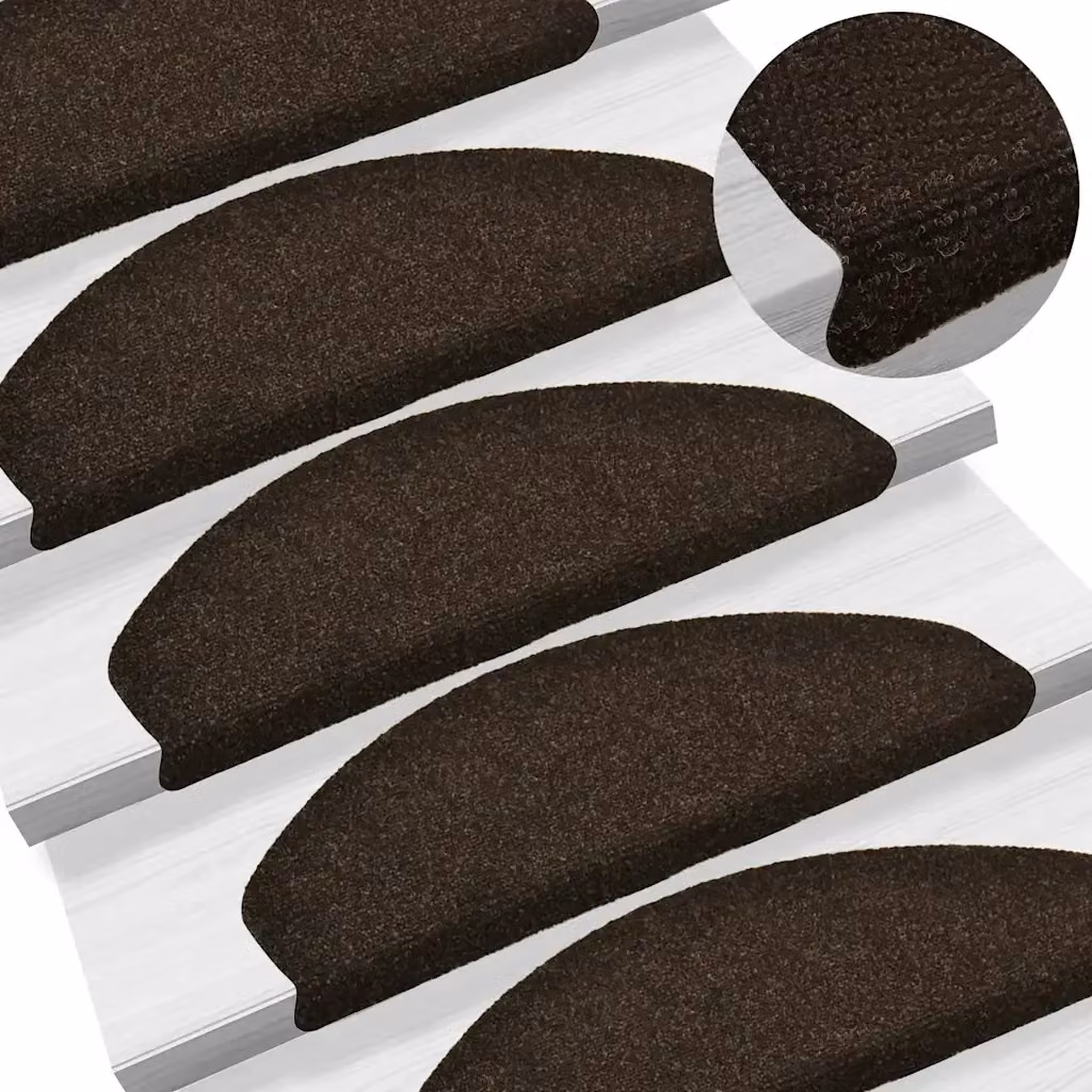 Set di 30 tappetini autoadesivi per scale semicircolari in polipropilene marrone scuro, antiscivolo e fonoassorbenti, L: 65 cm, P: 21 cm, H: 2,5 cm – 2