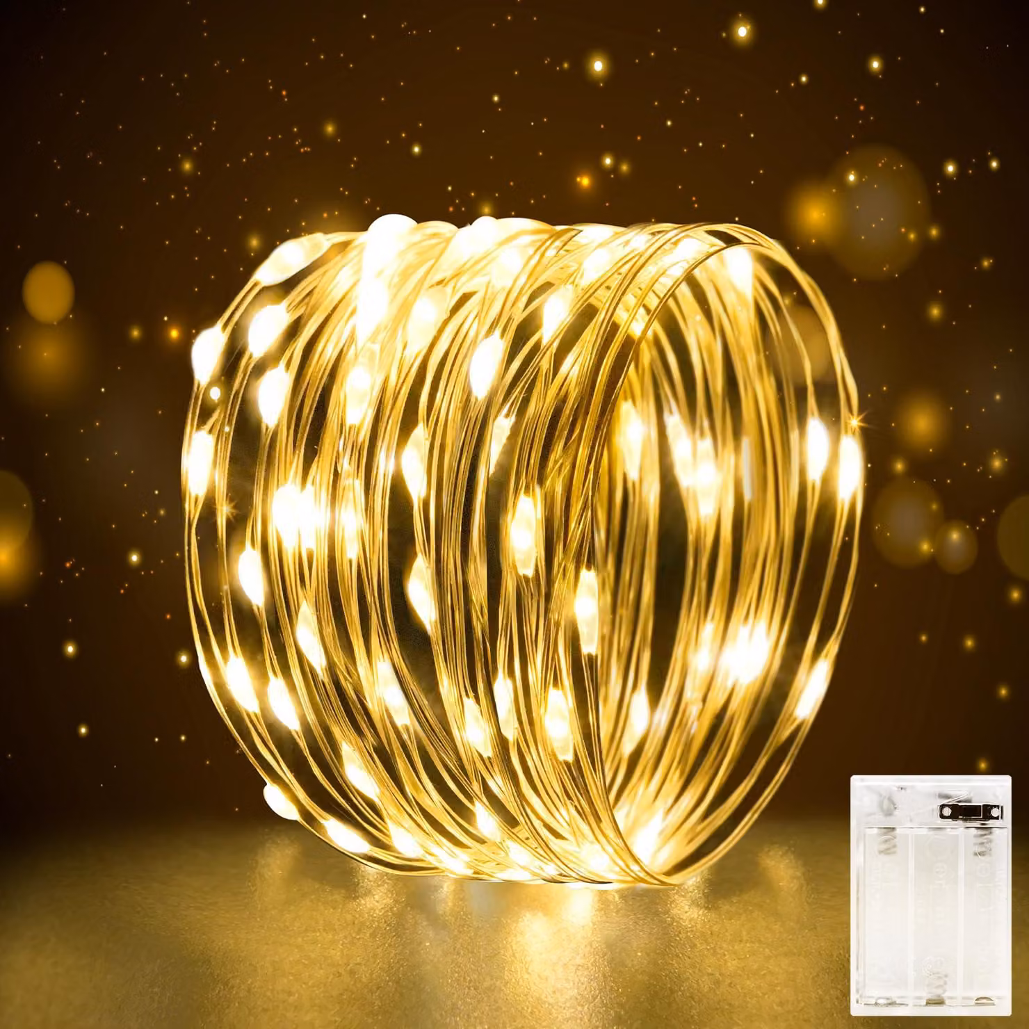 Catena luminosa a LED, 3 metri, luce bianco caldo, con timer, alimentata a batteria