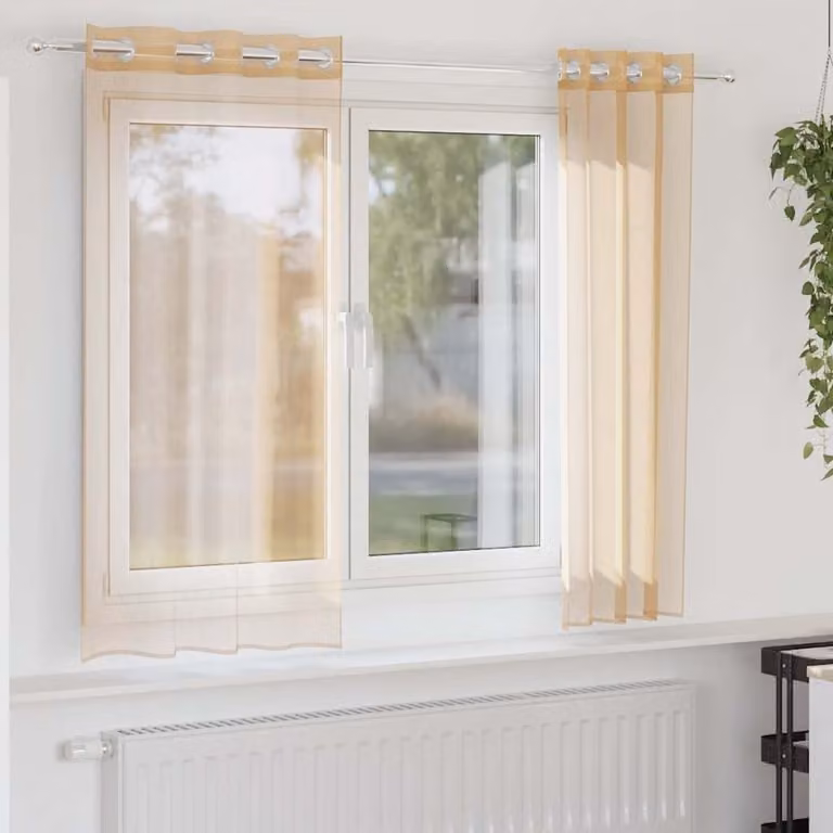 Set di 2 tende in voile semi-trasparenti vidaXL con occhielli, colore sabbia, L: 140 cm x H: 175 cm