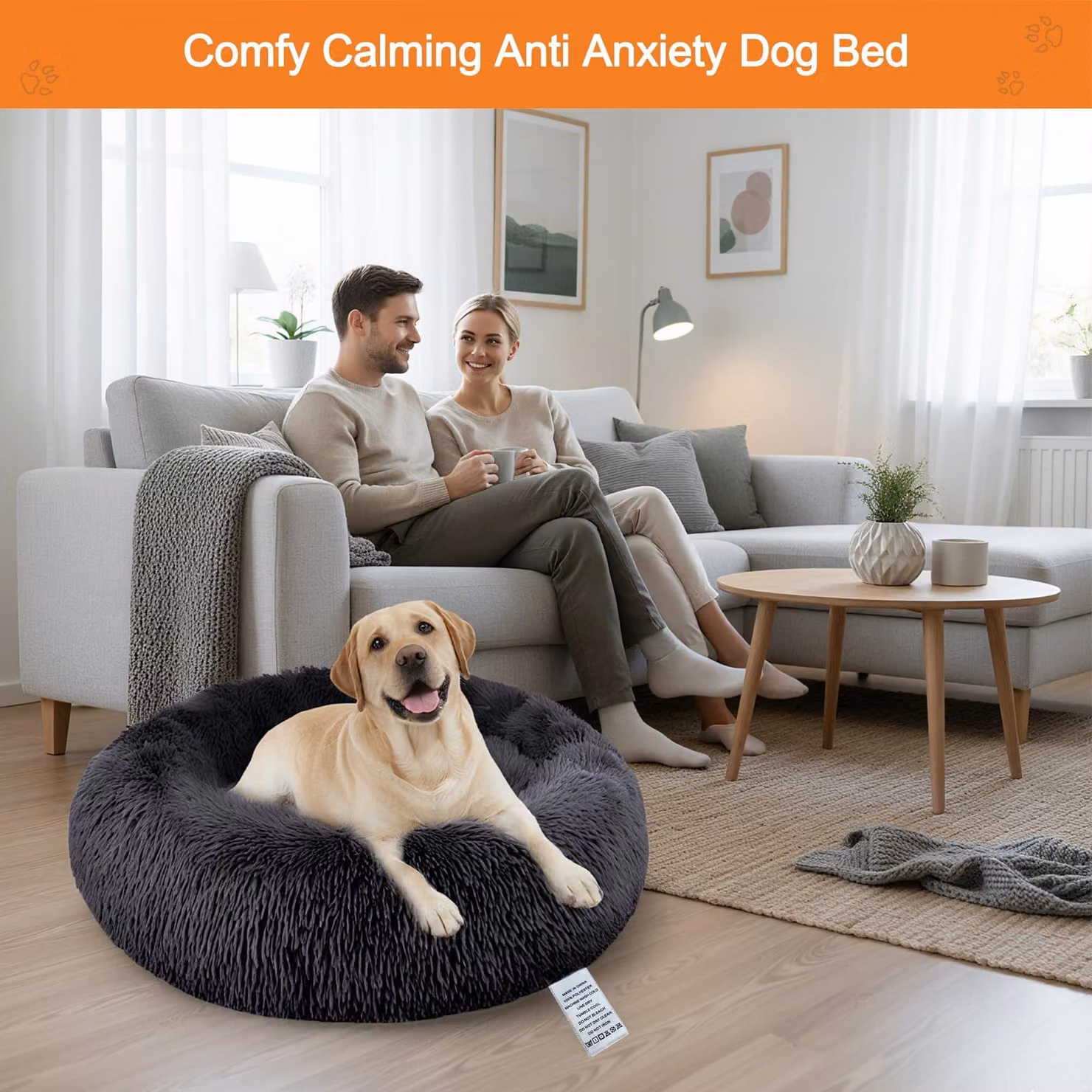 Cuccia per cani, diametro 80 cm, grigia, in peluche, adatta per la camera da letto, lavabile in lavatrice