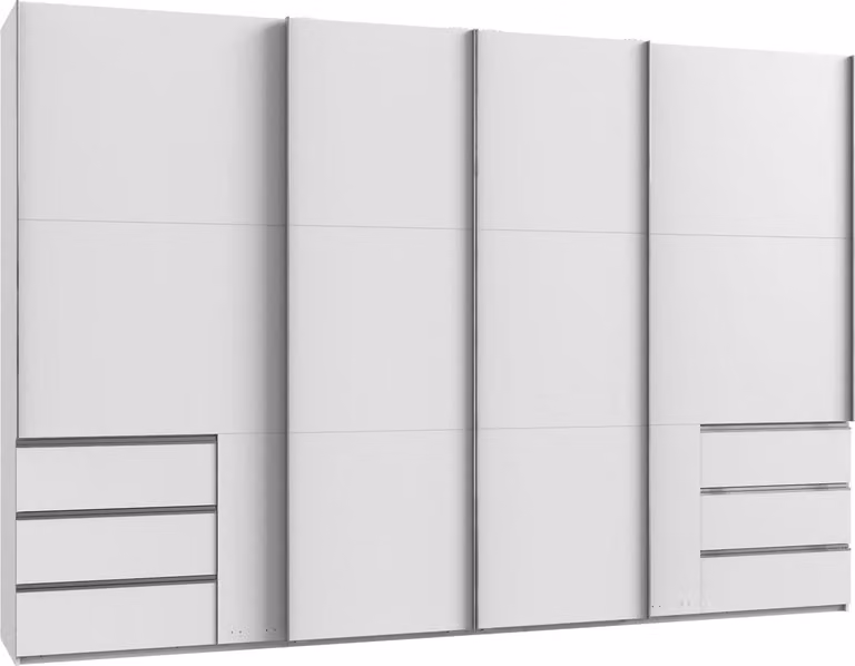 Armadio a filo con ante scorrevoli 350x65x236cm bianco con cassetti (18786)