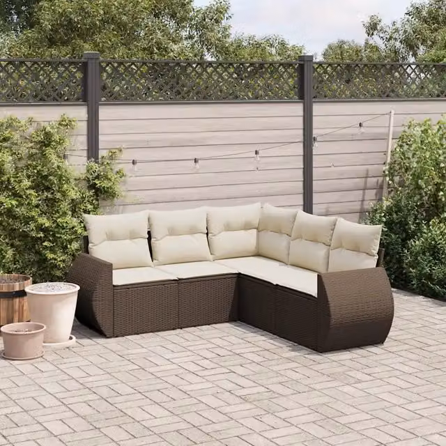 Set Divano da Giardino 5 pz con Cuscini Marrone in Polyrattan 3221352
