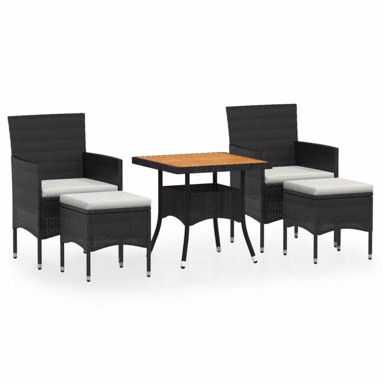 Set Mobili da Pranzo per Giardino 5 pz Polyrattan e Acacia Nero