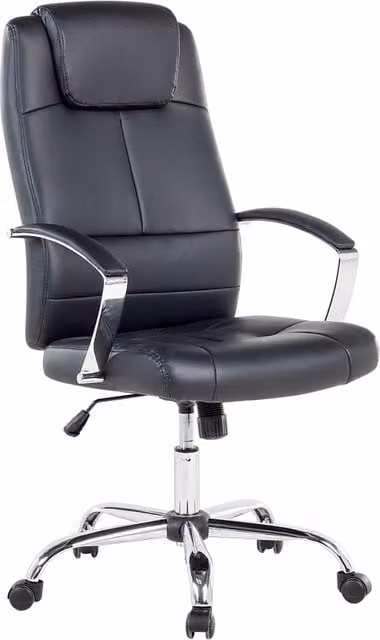 Sedia da ufficio BELIANI in ecopelle nera, girevole a 360 gradi con altezza regolabile, braccioli e ruote, L/P/H: 60 x 60 x 112 cm