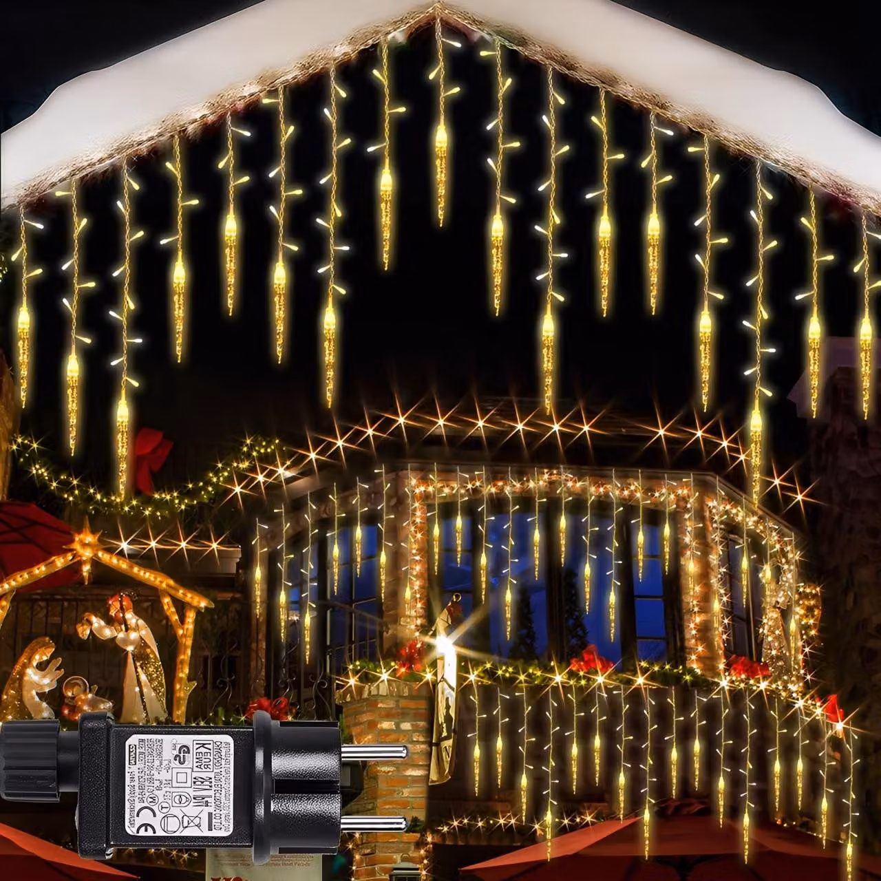 3.5M LED ghiacciolo luci fata con spina, 8 modalità di luce funzioni di memoria illuminazione natalizia decorazione tenda luce interna, bianco caldo