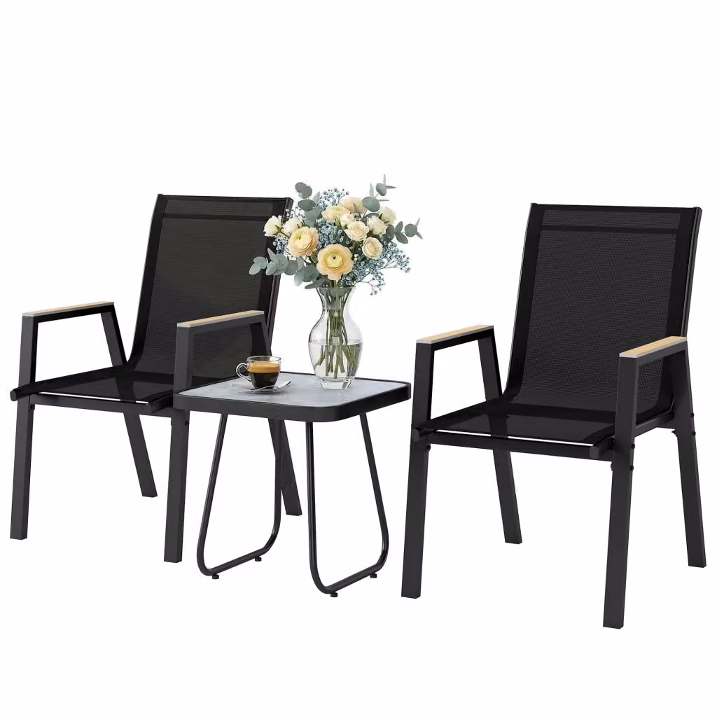 Set Bistrò da Esterni 3 Pezzi Outsunny Nero con Tavolino e Piedini Regolabili – 2
