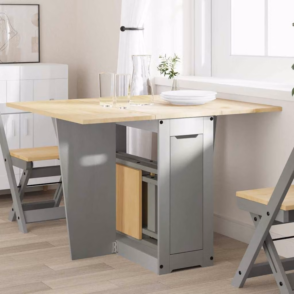 vidaXL Tavolo da Pranzo Estensibile Corona in Legno di Pino Grigio e Marrone con Piano a Farfalla