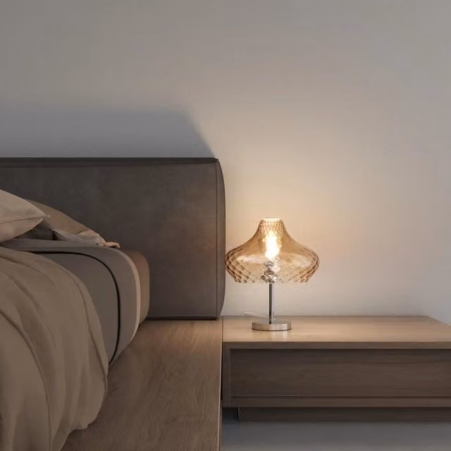 Abatjour Contemporaneo Dress Top Light in Metallo Cromo e Vetro Ambra con Attacco E27