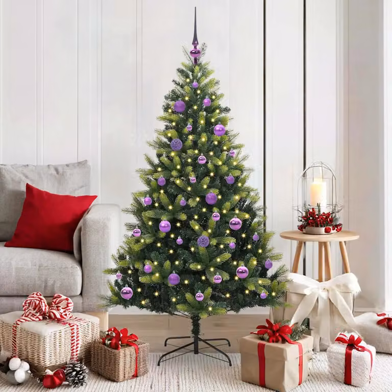 Albero di Natale artificiale pieghevole vidaXL verde con 150 LED luce bianca calda in PVC e plastica