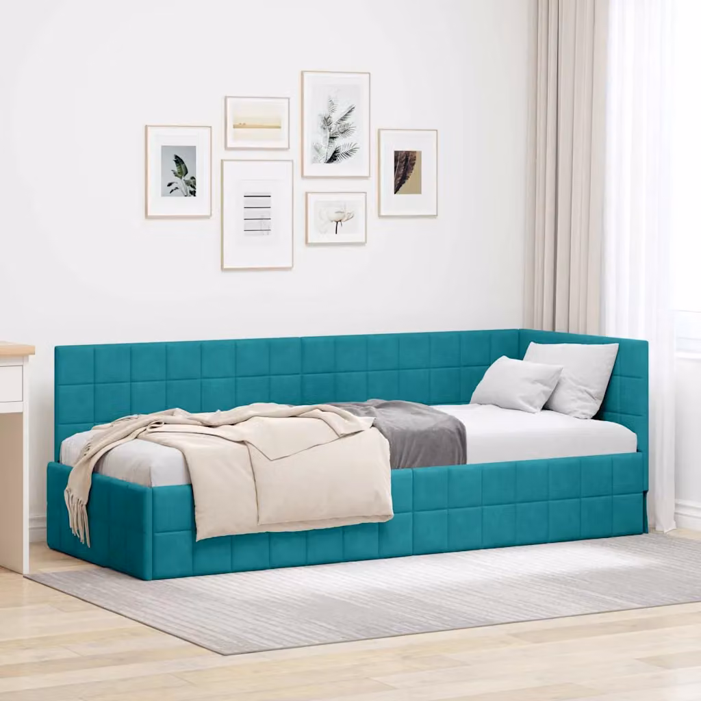 vidaXL Cornice del letto ad angolo in velluto turchese L: 80 cm, P: 200 cm – 1