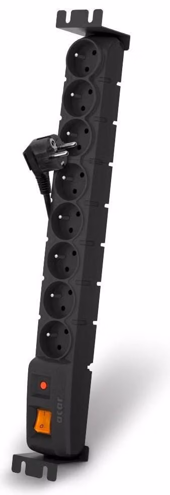 Pannello di distribuzione ACAR 19'' 8x230V, CSN, cavo 5m, protezione da sovratensioni, incl. staffe di montaggio a rack