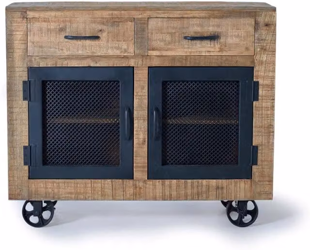 Cassapanca in legno di mango con ruote stile industriale marrone e nero – 1