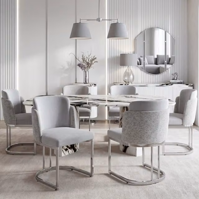 6 sedie da pranzo 61,5 x 53,5 x 86 cm in ciniglia grigio chiaro e argento