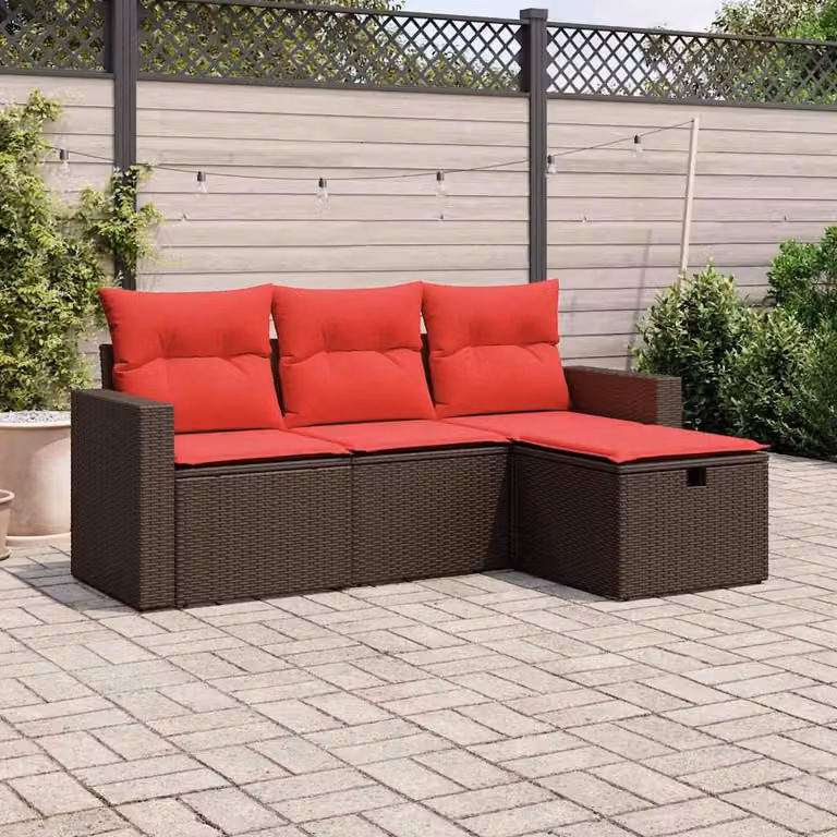 Maison Exclusive - Set divano da giardino a 4 pezzi con cuscini, marrone, polyrattan
