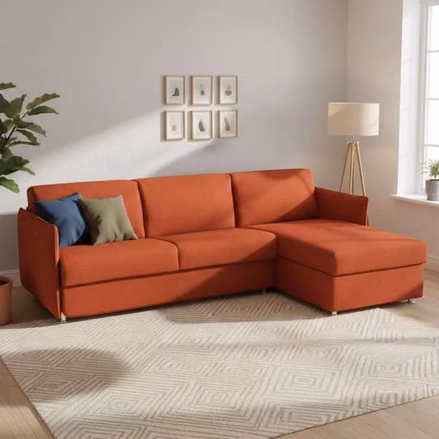 Divano Letto Scordia DMORA con Penisola Sfoderabile, Made in Italy, Arancione, L/P: 260 x 160 cm