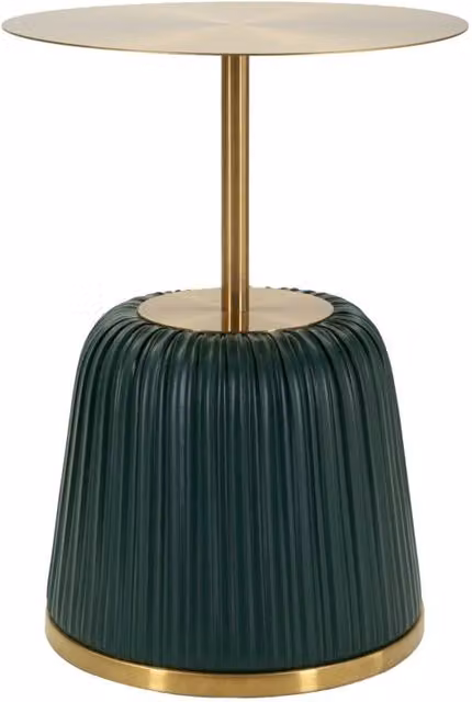 Tavolinetto Egle GIORDANOSHOP moderno in metallo e PU, colore grigio, verde e oro, Ø 40 x H 55 cm – 1