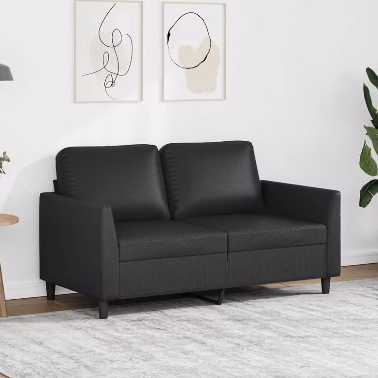Divano a 2 posti vidaXL in similpelle nera con struttura in metallo per soggiorno L: 140 cm, P: 80 cm, H: 77 cm
