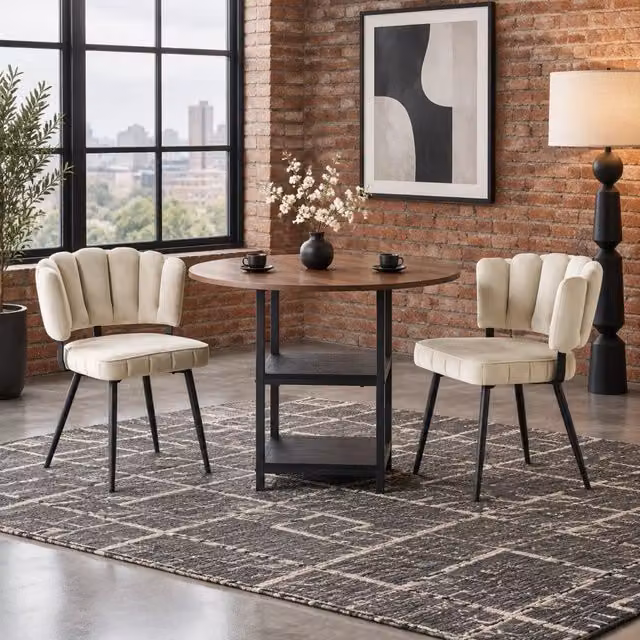 Set tavolo rotondo 107 cm con 2 sedie, noce e marrone chiaro