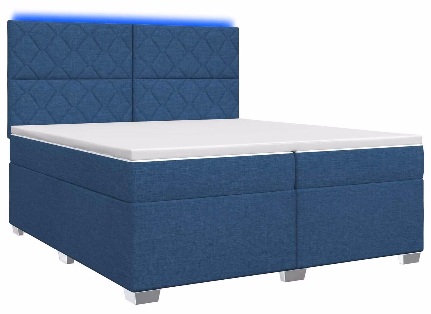 Letto a molle insacchettate con materasso e testiera in tessuto blu 200 x 200 cm