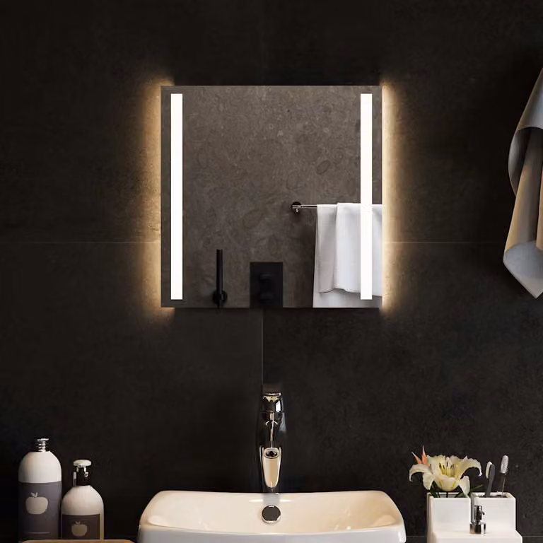 vidaXL Specchio da Bagno Moderno con Luci LED, Quadrato, Grigio, L 40 cm x H 40 cm
