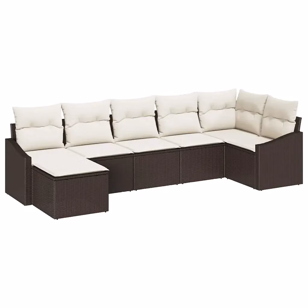 Set Divano da Giardino vidaXL 7 Pezzi a Forma di L con Cuscini Imbottiti Marrone e Beige in Polyrattan e Metallo – 2