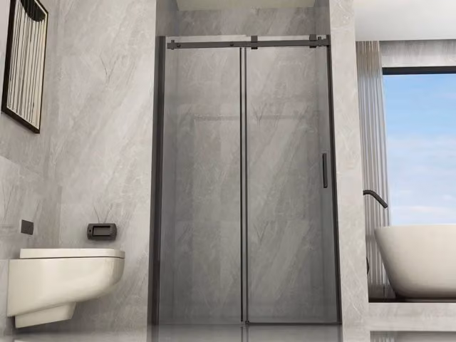 Porta doccia scorrevole, nero cristallo 8mm trasparente 120cm H195cm Tevaglas Bluern