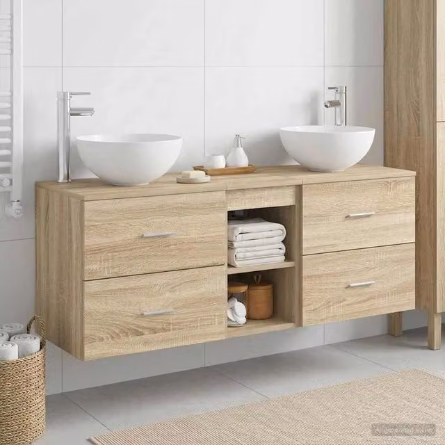 Set di Armadi da Bagno 3 pz Rovere Sonoma 129 x 35 x 80 cm 3405789
