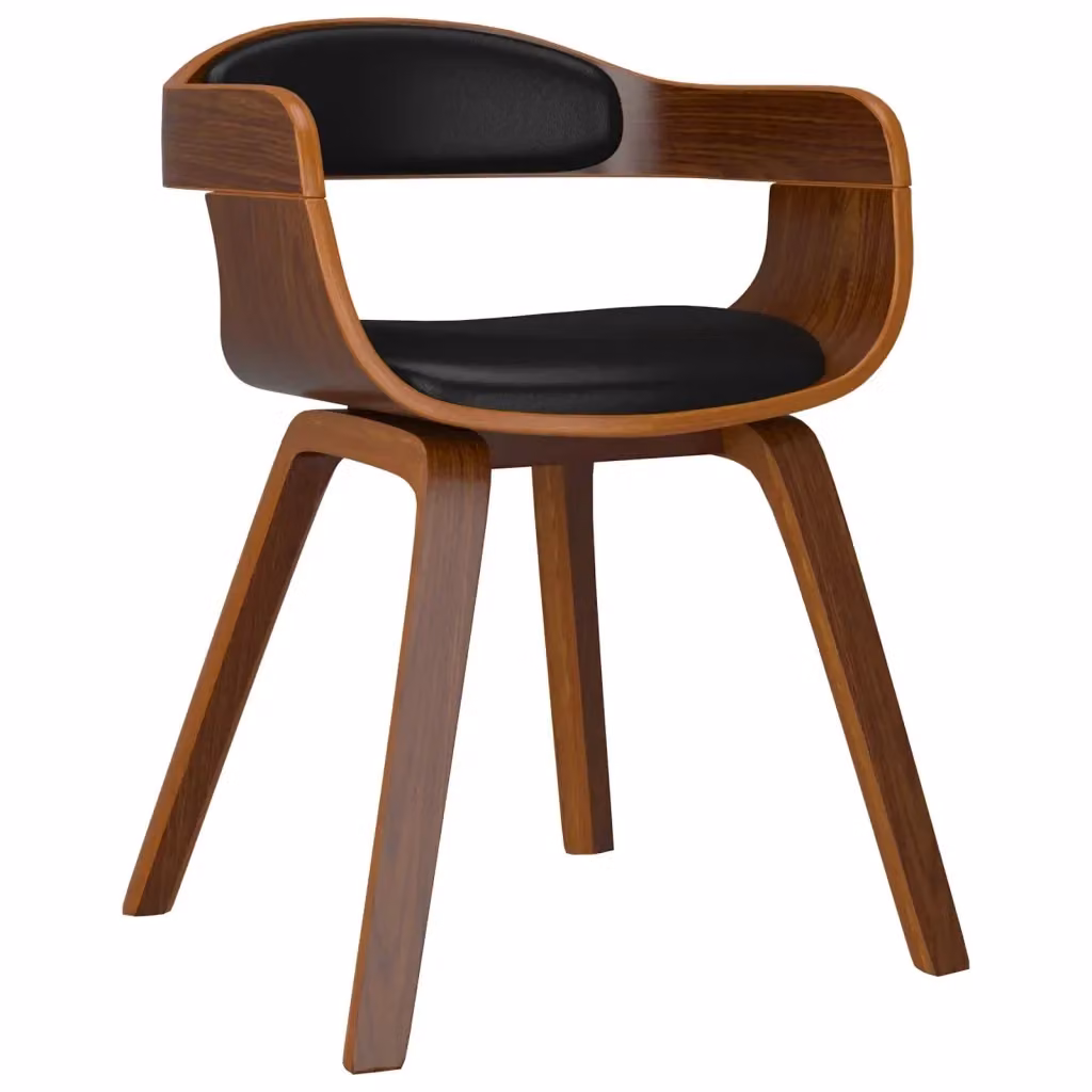 Sedia da Pranzo vidaXL in Legno e Similpelle Nera e Marrone con Braccioli – 2