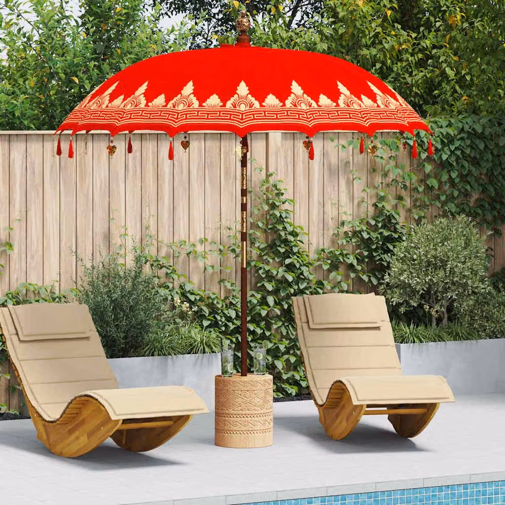 Maison Exclusive - Ombrello balinese con base, colore rosso, dimensioni 215 x 215 x 260 cm