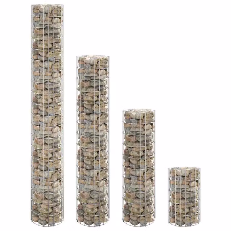 Set di 4 fioriere rialzate a gabbione circolari vidaXL in acciaio zincato multicolore Ø 30 x H 50/100/150/200 cm