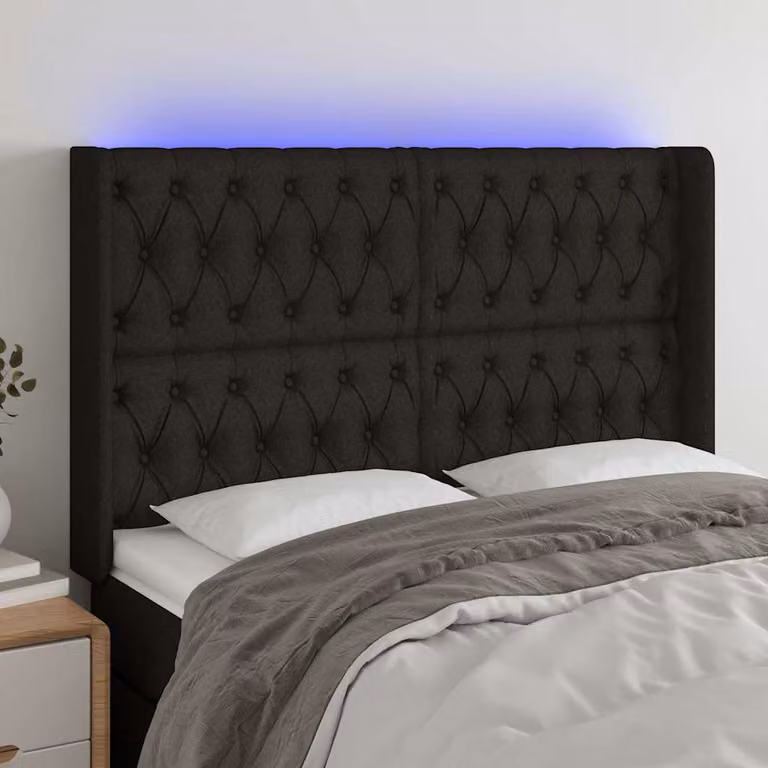 Testiera con LED e porta USB vidaXL in tessuto nero, L: 147 cm, P: 16 cm, H: 118-128 cm