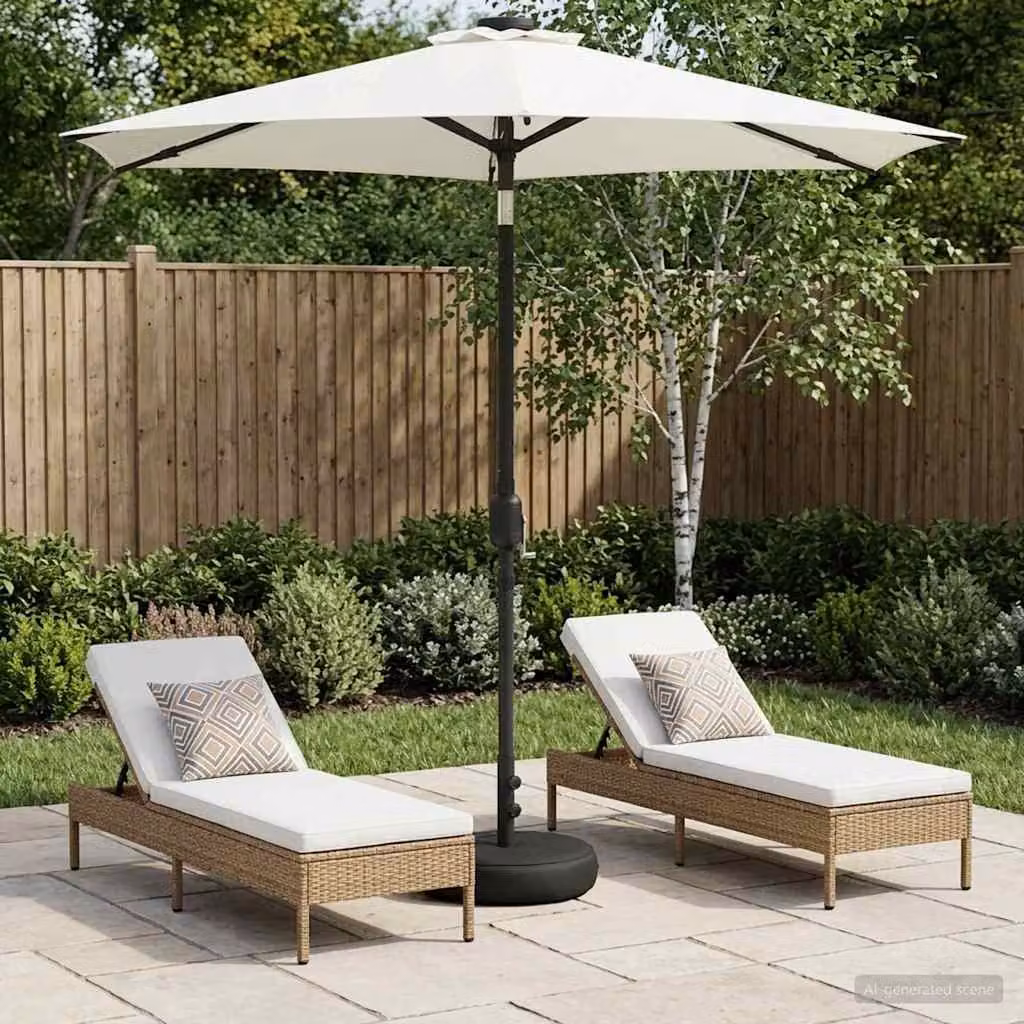 Parasol da giardino con luci LED e base vidaXL in poliestere, beige e bianco, L: 226 cm x P: 226 cm