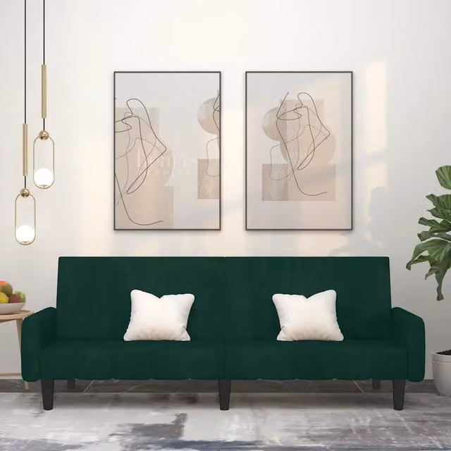 Divano Letto a 2 Posti Verde Scuro in Velluto 375776