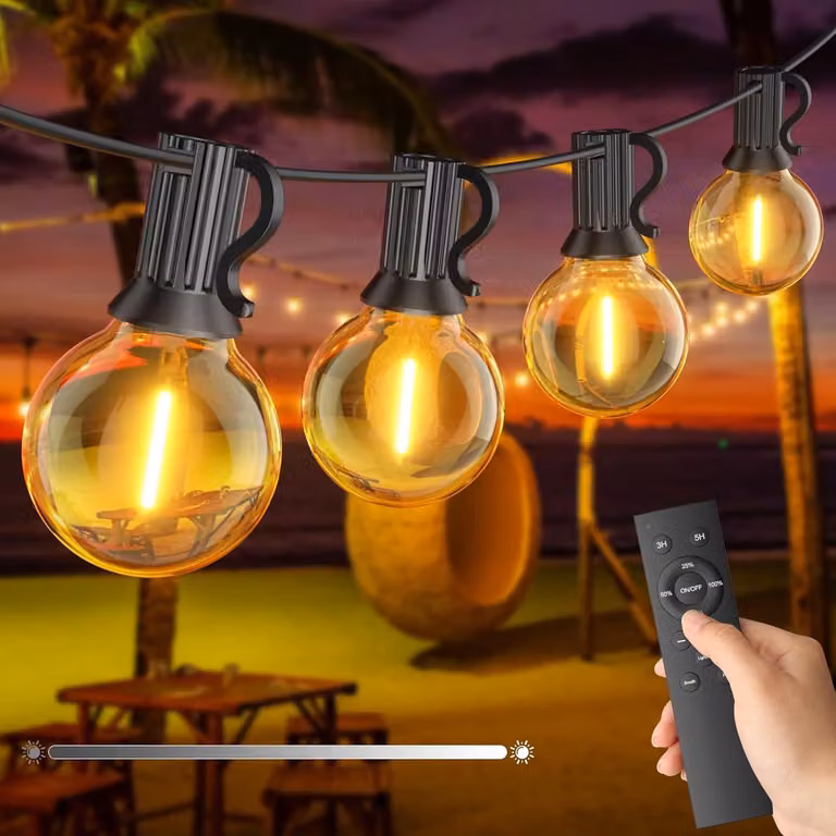 Catena luminosa da 15 metri, dimmerabile, con 25+1 LED, luce bianco caldo, grado di protezione IP45
